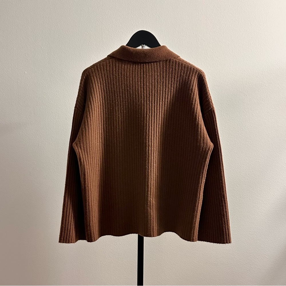 Reformation Fantino Brown Thick Cashmere Collared Shirt Cardigan Size XS - Picture 2 of 4